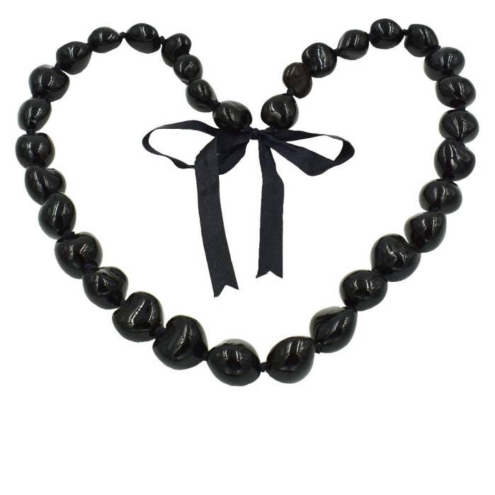 DK Hawaii - Wholesale Beaded/Pearl Necklace - Solid Black Kukui Nut Lei0