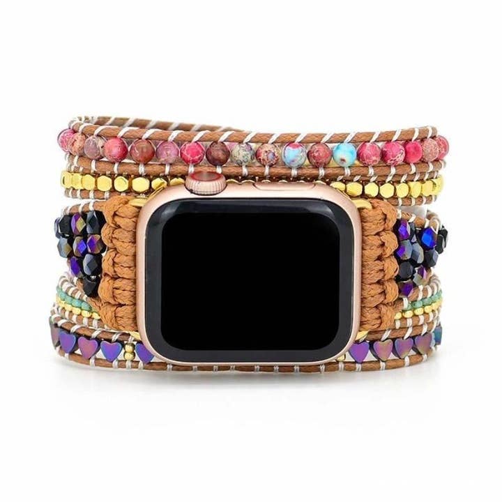 Free Spirit Shop – wholesale Klockarmband/-rem - Dam – Naturlig hematit hjärta & jaspis pärlstav Apple Watch Band