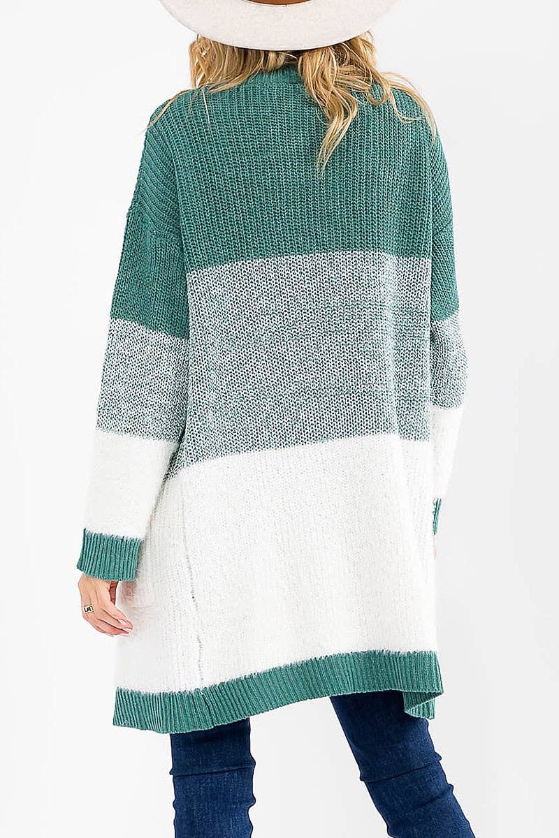 ROUSSEAU - Vendita all'ingrosso Cardigan - Donna - CARDIGAN COLORBLOCK A MANICHE LUNGHE CON TASCHE FRONTALI APERTE5