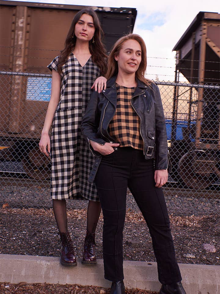 Odelia Top Black and Tan Gingham for wholesale on Faire7