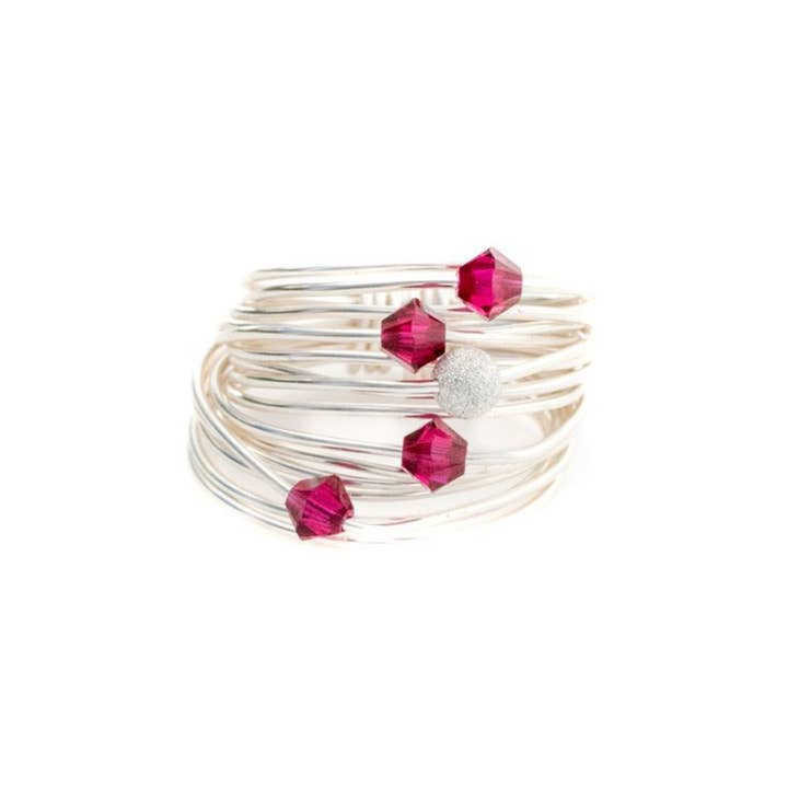 A Blonde and Her Bag - Wholesale Cocktail/Statement Ring - Marcia Wire Wrap Ring with Ruby Swarovski Crystals
