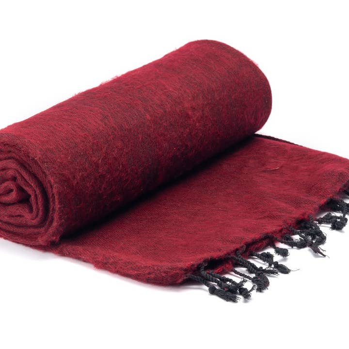 Shawls4you - Vendita all'ingrosso Plaid - Plaid rosso bordeaux del Nepal (220 x 120 cm)