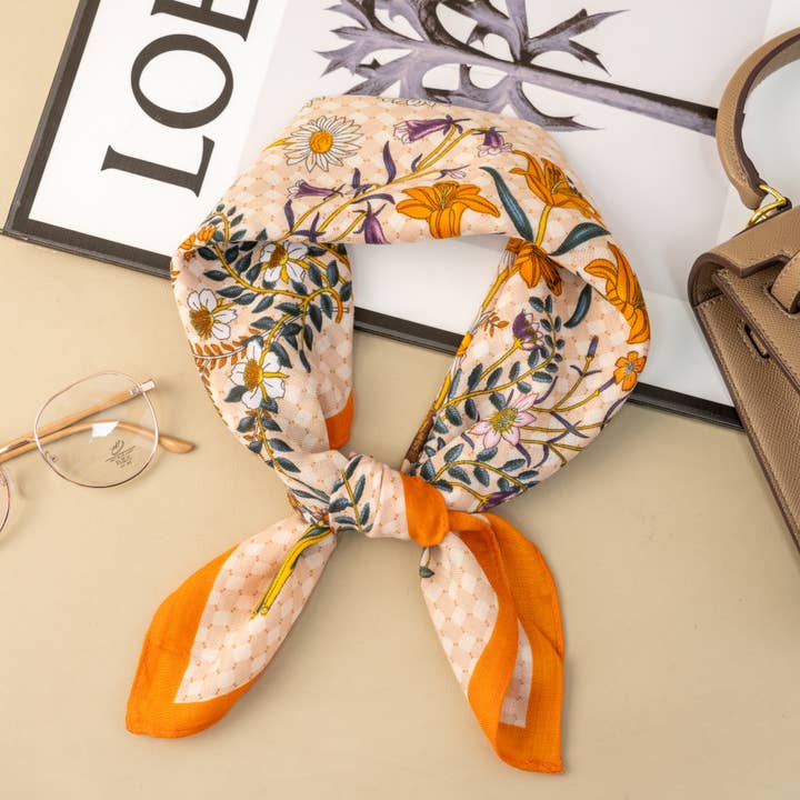 COSMOS - Wholesale Scarf - Women's - Women's square scarf 70x70 orange wildflowers