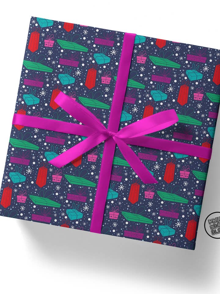 Christmas Retro Pressie Gift Wrap - Flat Sheet for wholesale by Sweary Card Lady