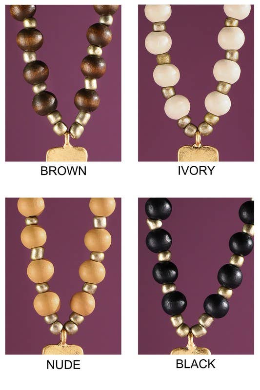 Urbanista - Wholesale Pendant/Charm Necklace - Wood Beaded Necklace with Hammered Cross Pendant6