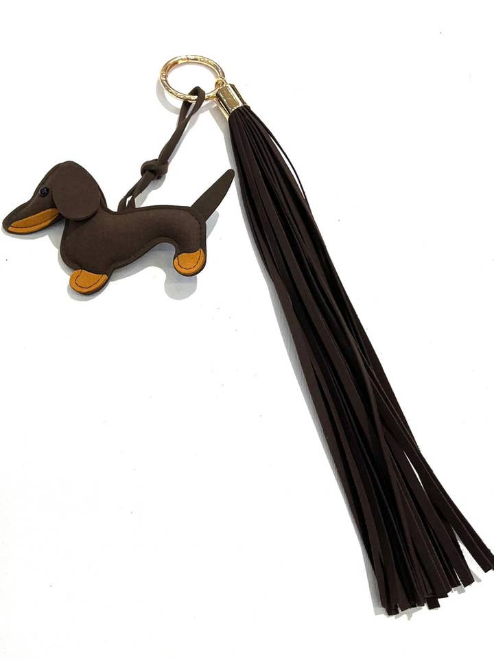 Chocolate suede dog bag charm for wholesale by SHEERA