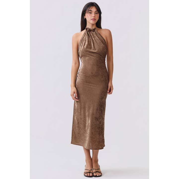 Midikleid aus Stretch-Samt mit Neckholder für den Großhandel von Honey Mango