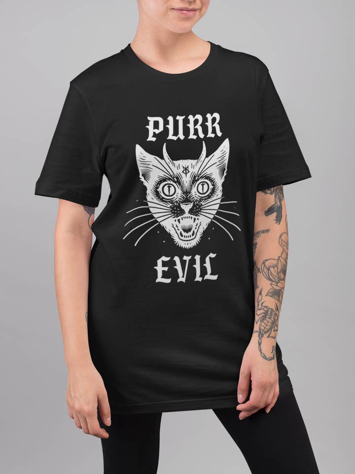 Purr Evil, Satanic Cat Gothic Alternative Shirt for wholesale by Wickedly Divine Shop