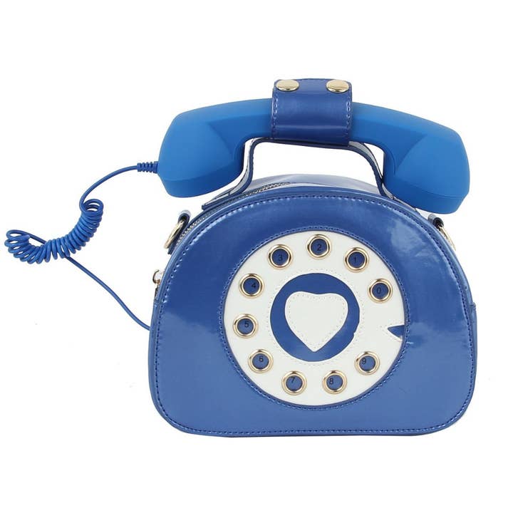 Blue Rotary Phone AUX Bag|8.4 x 6.5 x 4 inches for wholesale by PinktownUSA