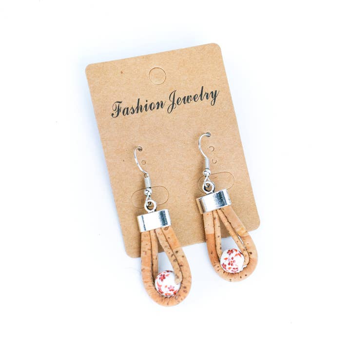 Meninas Bonitas Cork - Wholesale Dangle Earrings - natural cork cord and plastic pearls handmade earrings-ER-184-MIX-54