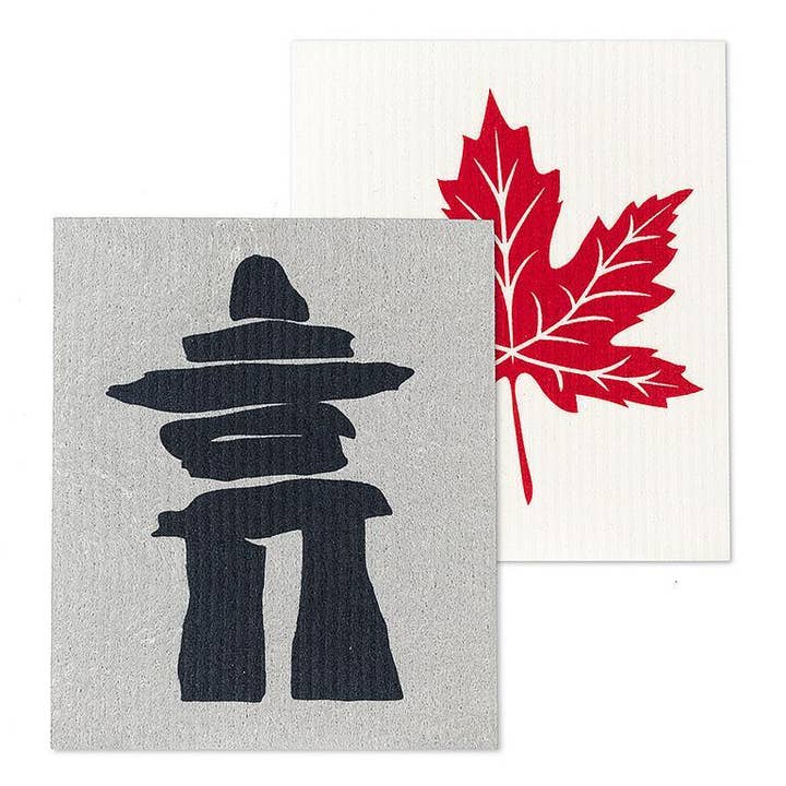 S/2 Inukshuk&Maple Leaf Dishcloths-6.5x8"L for wholesale by Abbott
