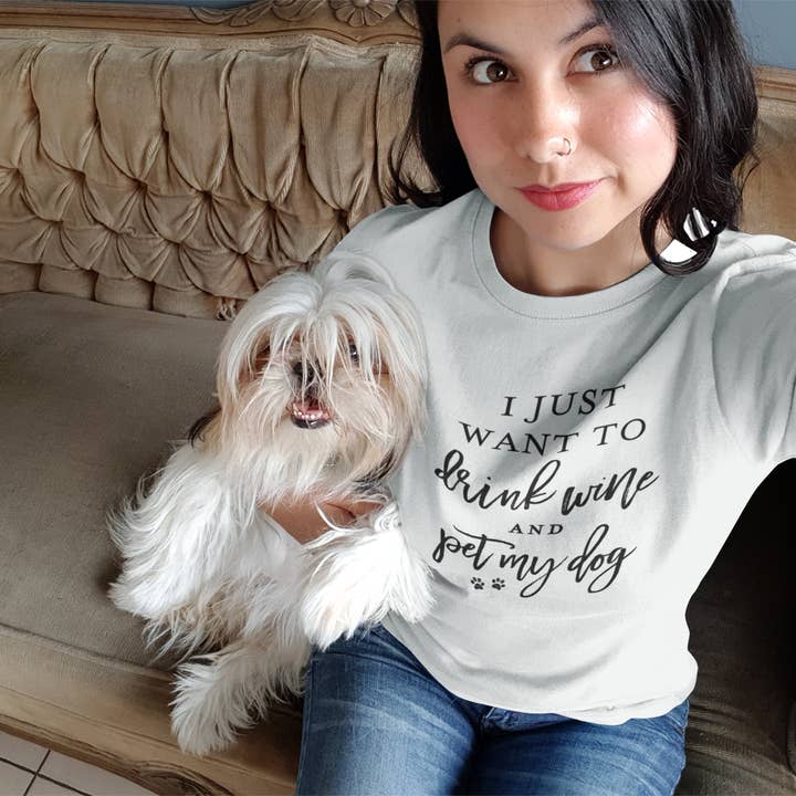 Maglietta amante del vino della madre del cane Maglietta della mamma del cane per la vendita all'ingrosso da parte di Zoe Creative Co