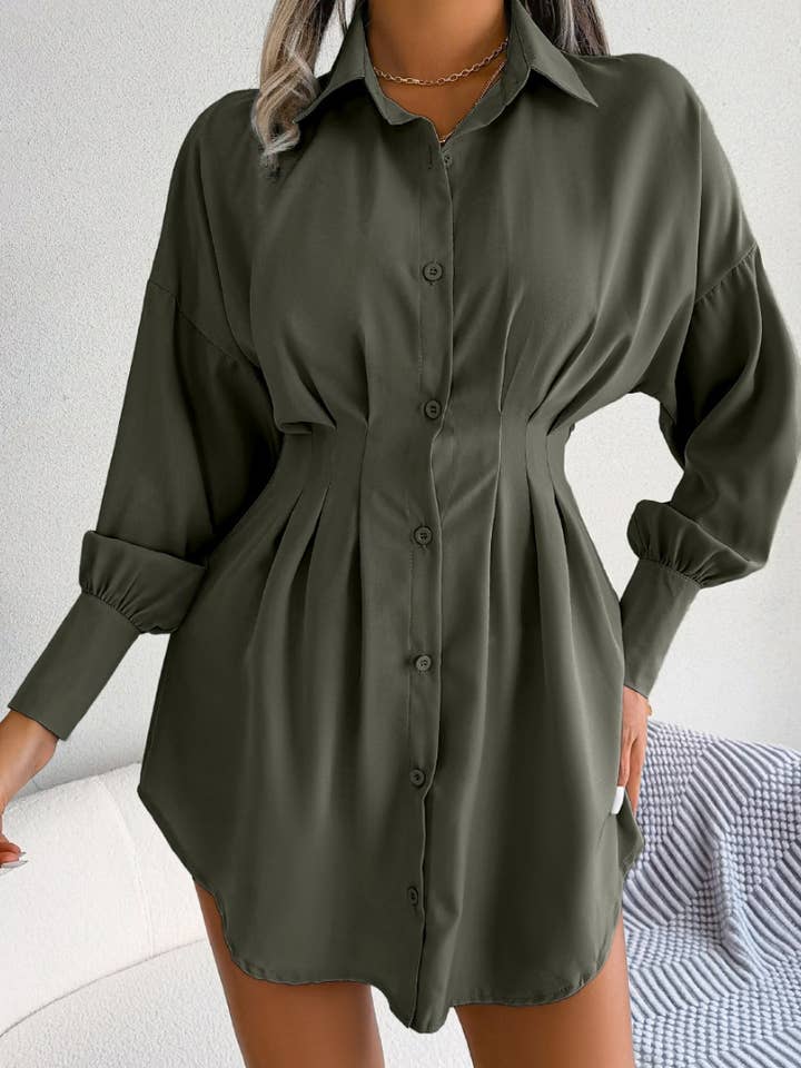 NINEXIS - Wholesale Dress - Women's - CWTSTL1200_LANTERN SLEEVE WAIST ASYMMETRIC SHIRT DRESS17