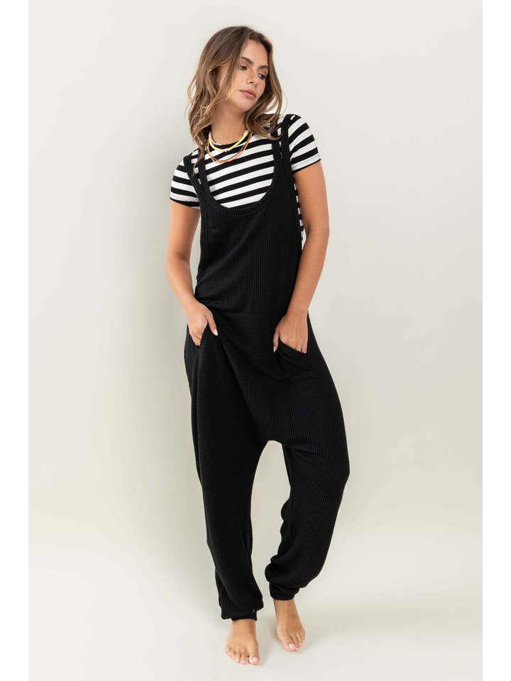 Ces Femme USA - Wholesale Jumpsuit - Women's - Textured Knit Harem Jumpsuit With Kangaroo Pocket / BC61527S