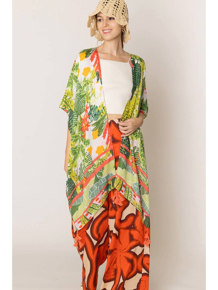 Hana - Wholesale Kimono - Women's - Floral Pattern Print Tassel Summer Kimono13