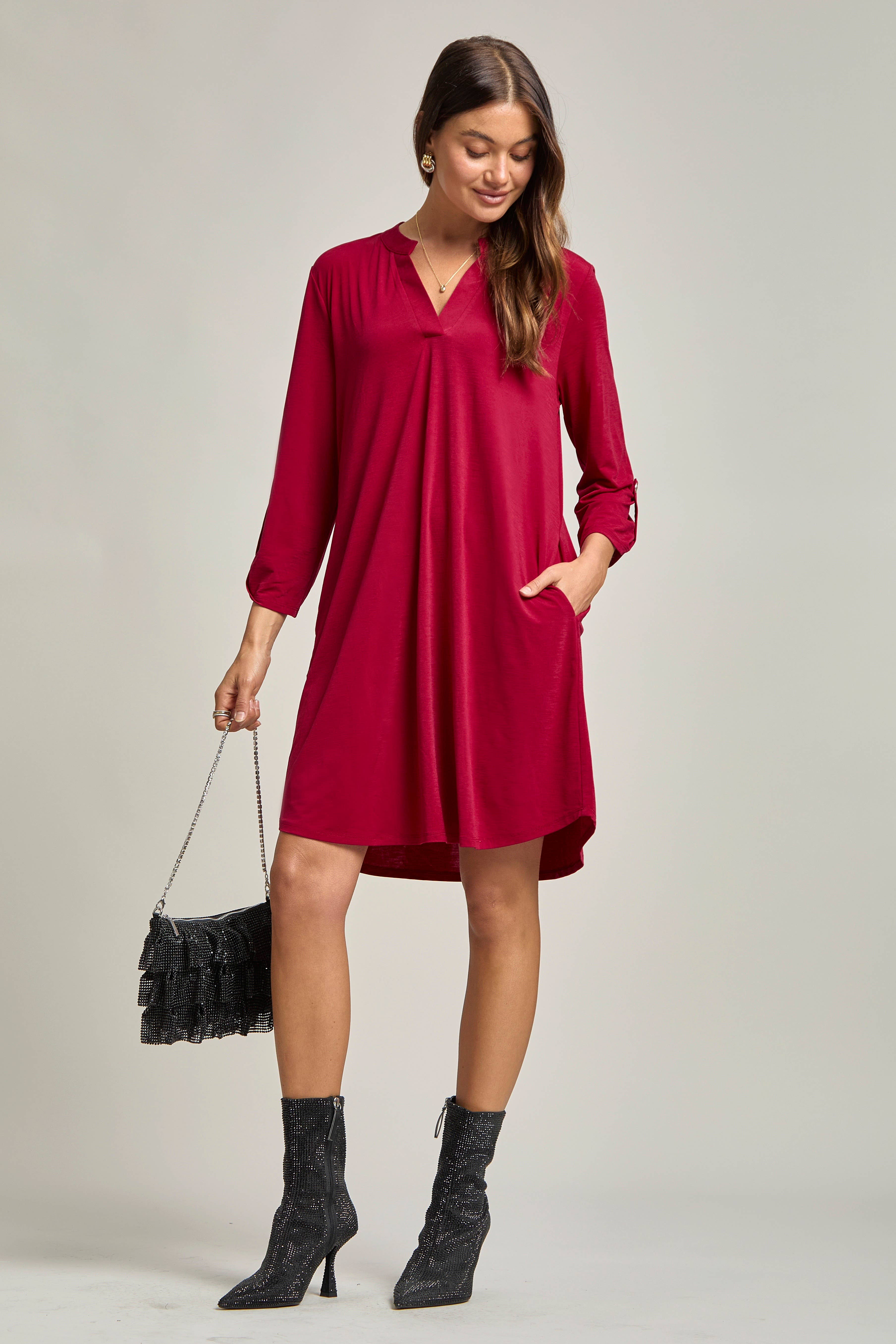 Dear Scarlett - Wholesale Dress - Women's - Solid A line 3/4 Sleeve Dress16