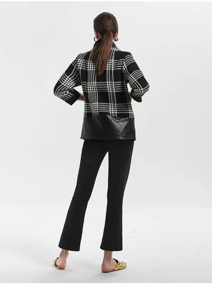 Black PU and Plaid Wool Casual Coat for wholesale on Faire8
