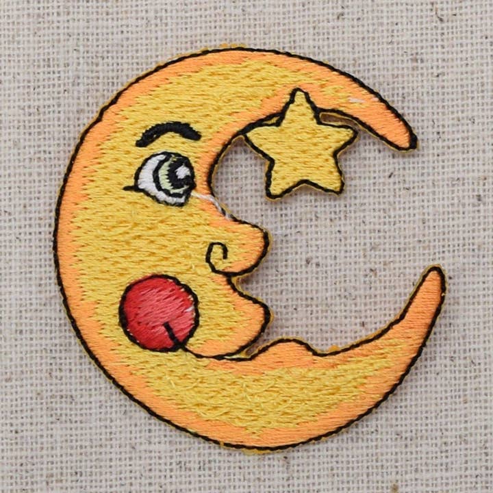 Man in the Moon - Yellow Moon and Star - Embroidered Patch - Iron on Applique - 696451A for wholesale by Wholesale Applique