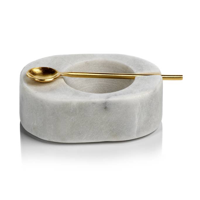 Salz- und Pfefferschale aus toskanischem Marmor mit goldenem Löffel für den Großhandel von Zodax