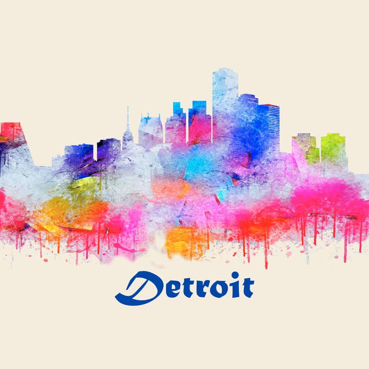 City Of Detroit Skyline Poster Watercolor Art for wholesale by BMS BIZ