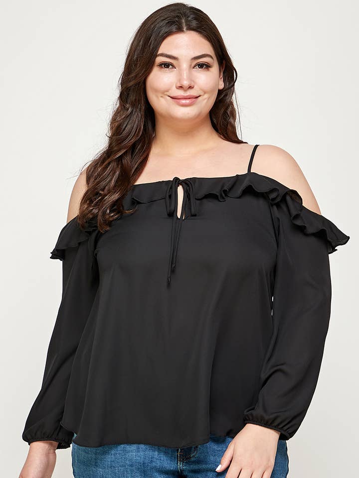 Plus Size Ruffled Cold Shoulder Top - WG16104-2T for wholesale by Haute Fox Plus Size & Contemporary