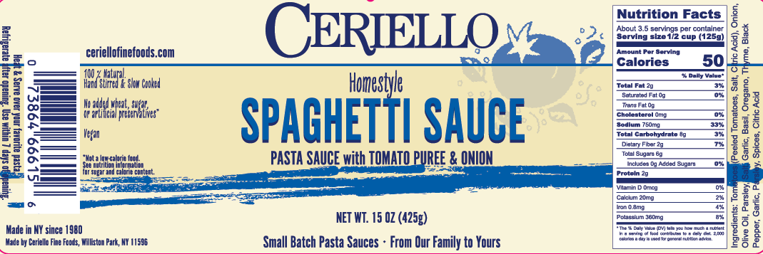Ceriello Fine Foods - Wholesale Pasta Sauce - Ceriello Homemade Spaghetti Sauce1