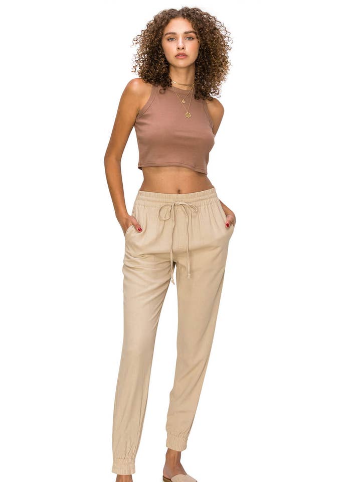 CALI1850 LINEN JOGGER PANTS W/ ELASTIC / 51786JLN000 for wholesale by Cali1850