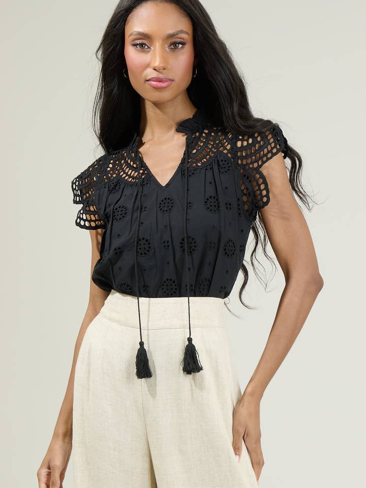 Finna Lace Tassel Tie Top for wholesale by Sugarlips