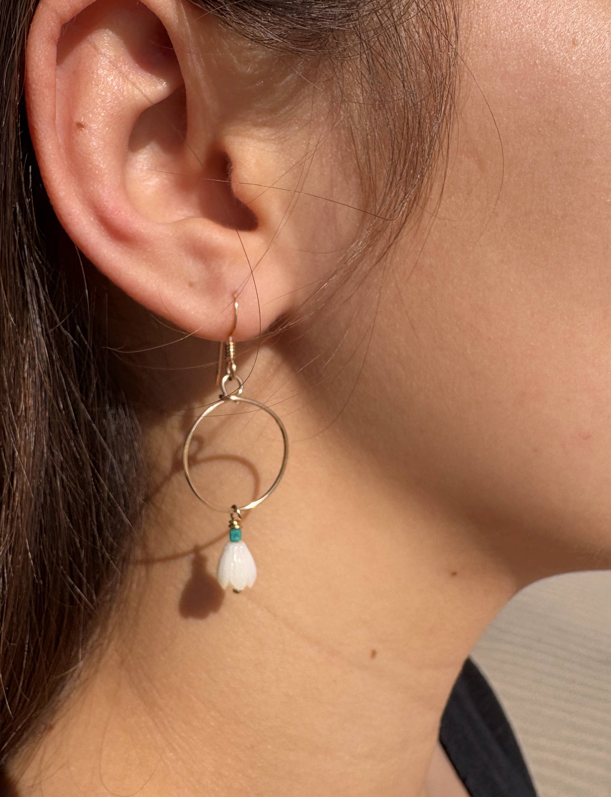 Quinn Sharp Handmade - Wholesale Hoop Earrings - Small Circle Hoops Pikake Flower | Gold Filled, Sterling4