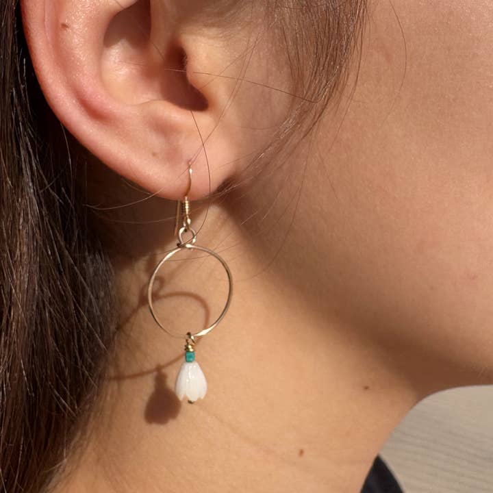 Quinn Sharp Handmade - Wholesale Hoop Earrings - Small Circle Hoops Pikake Flower | Gold Filled, Sterling4