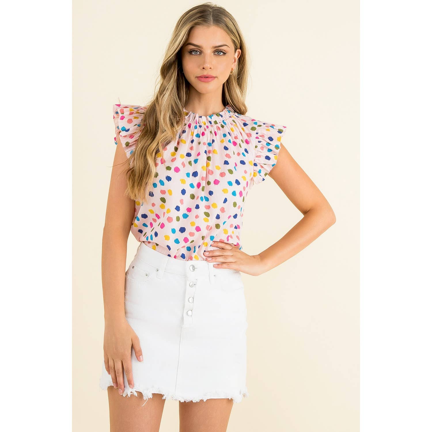 ROSE Top à manches volantées à pois en vente sur Faire6