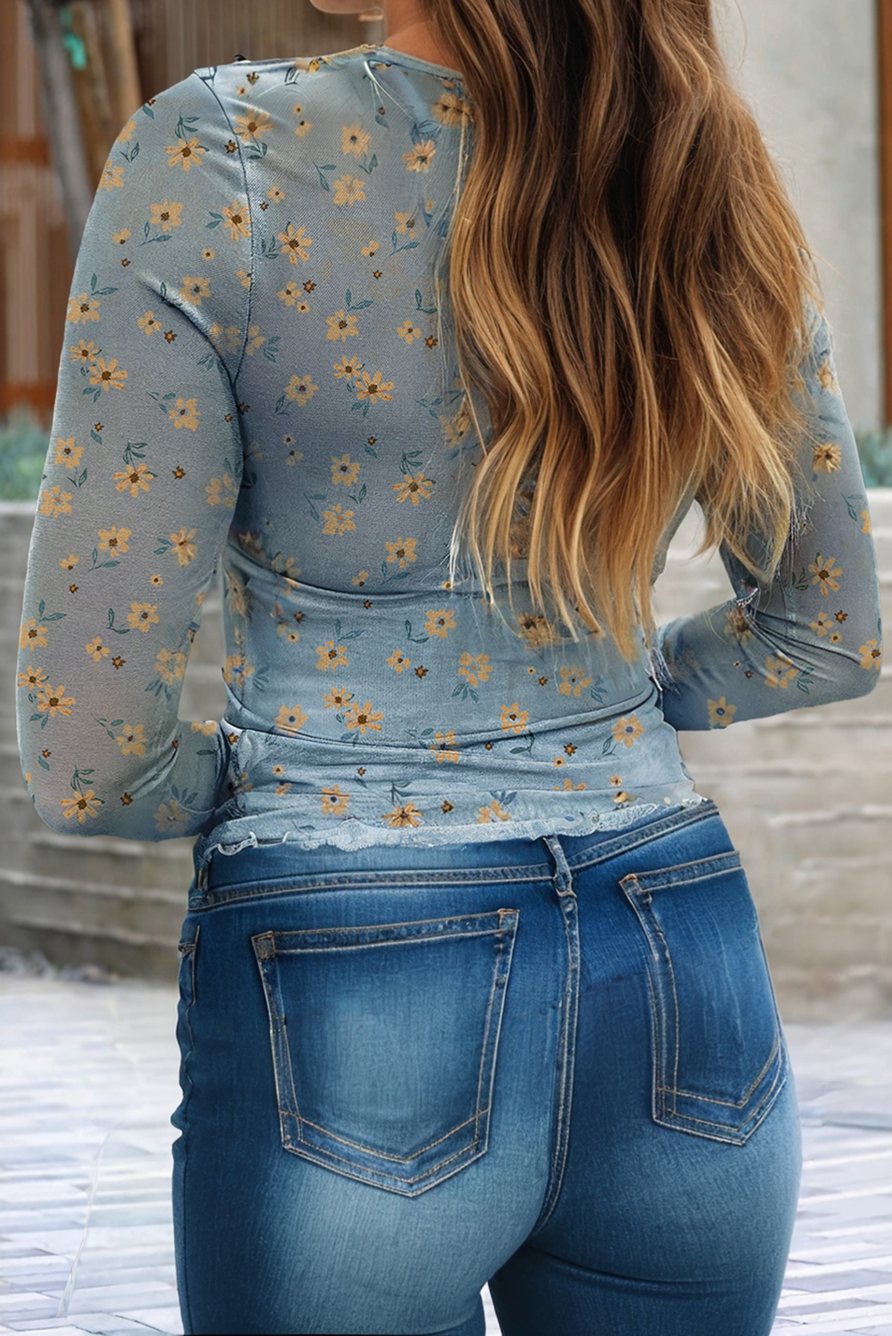 Little Daisy Closet - Wholesale Blouse - Women's - LDC Vintage Floral Print Southern Style Mesh Long Sleeve Top3