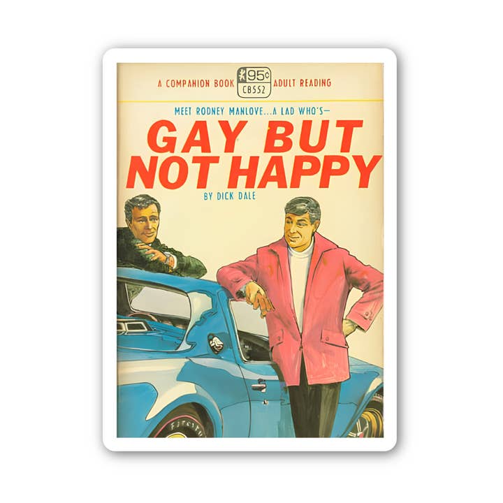 Autocollant en vinyle de couverture de roman pulp : Gay mais pas heureux pour la vente par ChicalooKate