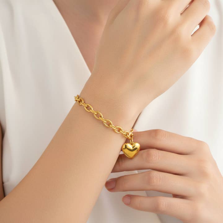 West Coast Jewelry – wholesale Berlockarmband – Polerad guldpläterad rostfritt stål hjärta Charm armband4