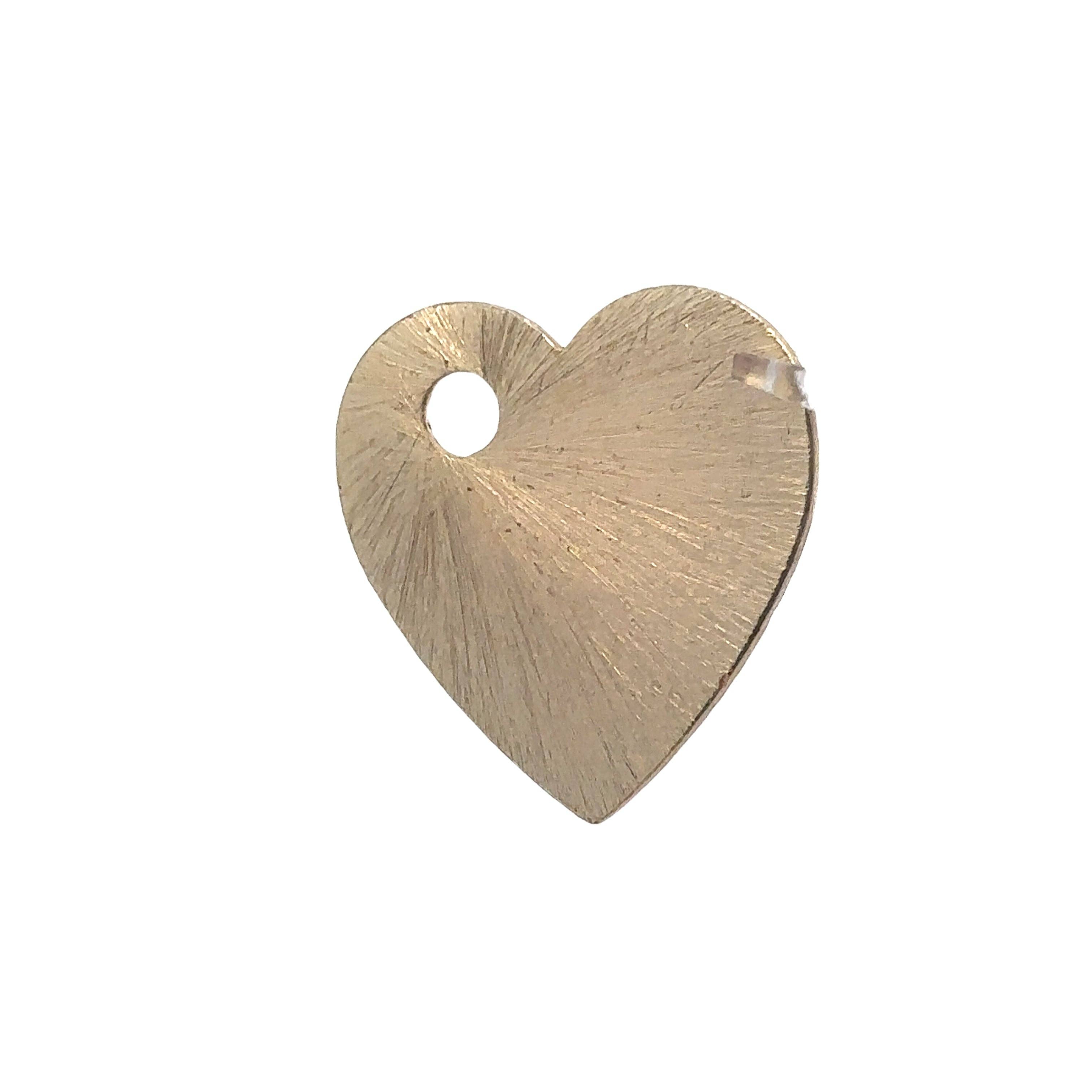 Purity Beads - Wholesale Individual Charm/Pendant - 10pcs. Heart Shape Gold Finish, Brushed Finish, E-coated, one hole, Copper/Brass Findings, 25mm#G5463