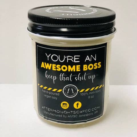 FANTASTICA CANDELA DI SOIA VEGANA BOSS per la vendita all'ingrosso da parte di After Midnight Soap Company