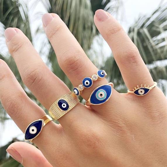 Blue Evil Eye Ring, Gold Adjustable Ring, Delicate Ring Gift for wholesale by Evileyefavor