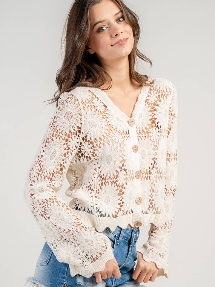 CG60132B / CROCHET OPEN FRONT CARDIGAN for wholesale by PRIVY