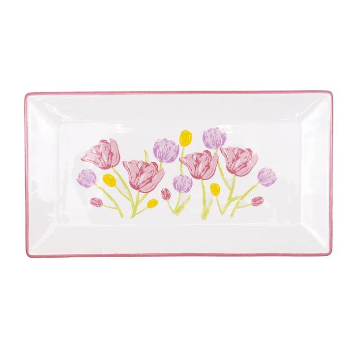 The Royal Standard - Wholesale Platter - Tulip Fields Rectangle Platter White/Multi 12x6.5