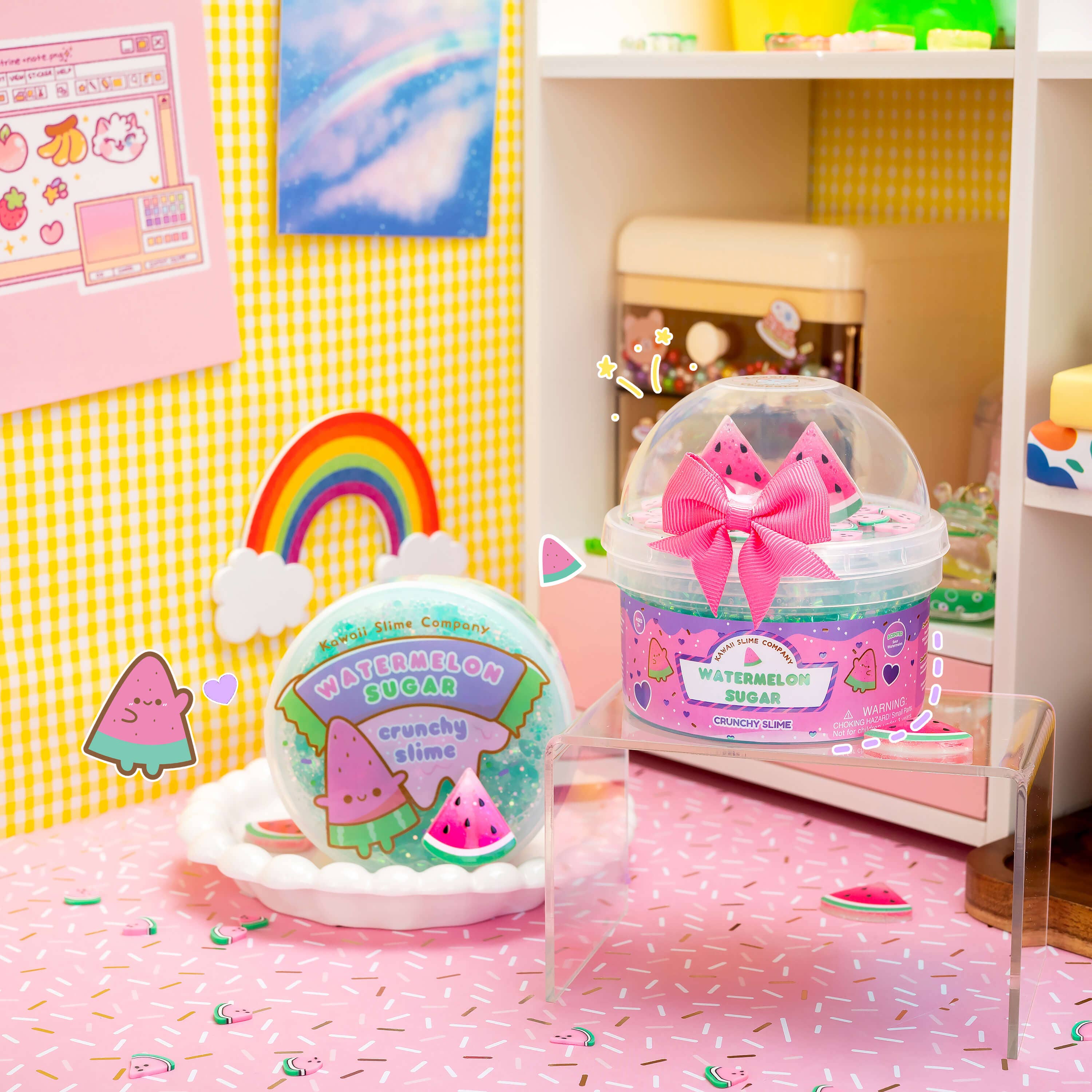 Kawaii Slime Company – wholesale Slajm - Barn – Vattenmelon Socker Fishbowl Bingsu Slime (4st/fodral)4