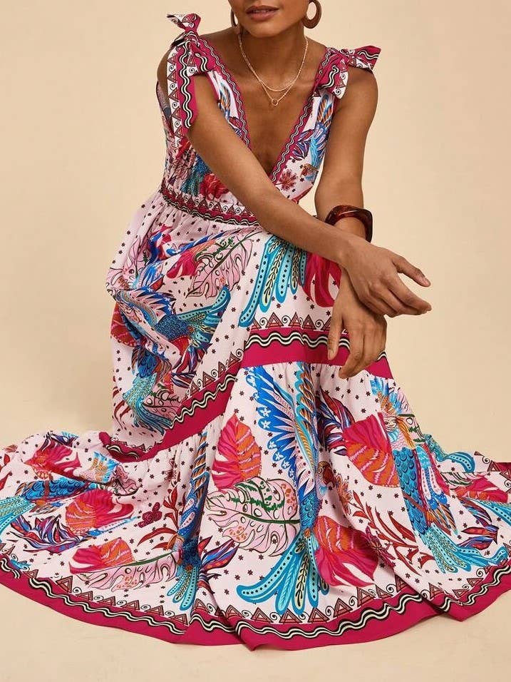 Rosa Clothing - Wholesale Dress - Women's - straps shoulder Tropical Floral print resort maxi dress6