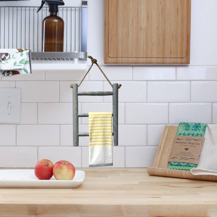 Wilco Home - Wholesale Tea Towel - Tea Towel 3-Rung Wall Ladder with Rope Hanger4