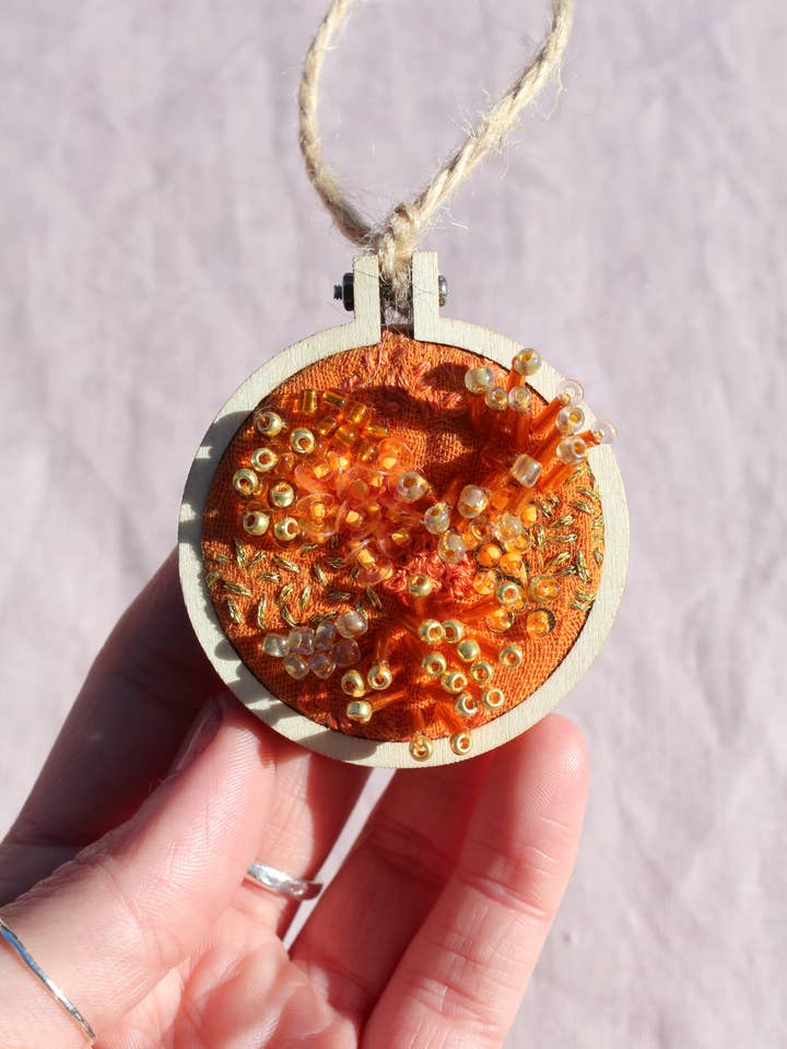 Embroidered & Beaded Christmas Bauble Kit in Rust for wholesale by Imogen Melissa