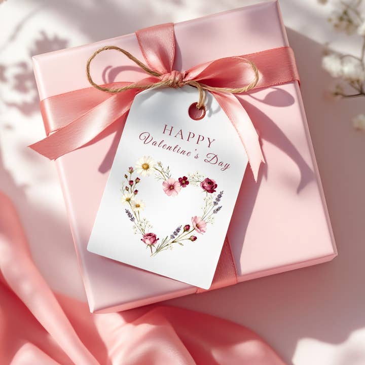 Valentine’s Day Floral Heart Gift Tags Set of 8 with Twine for wholesale by Designs by Michaela