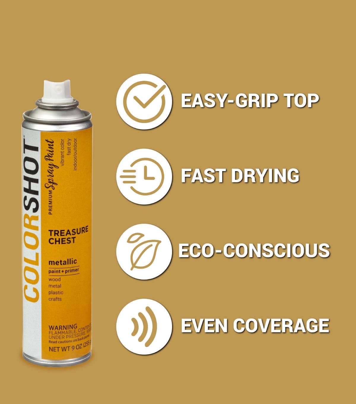 Ilovetocreate - Wholesale Paint Set - COLORSHOT Metallic Spray Paint Treasure Chest (Dark Gold) 9 oz.2