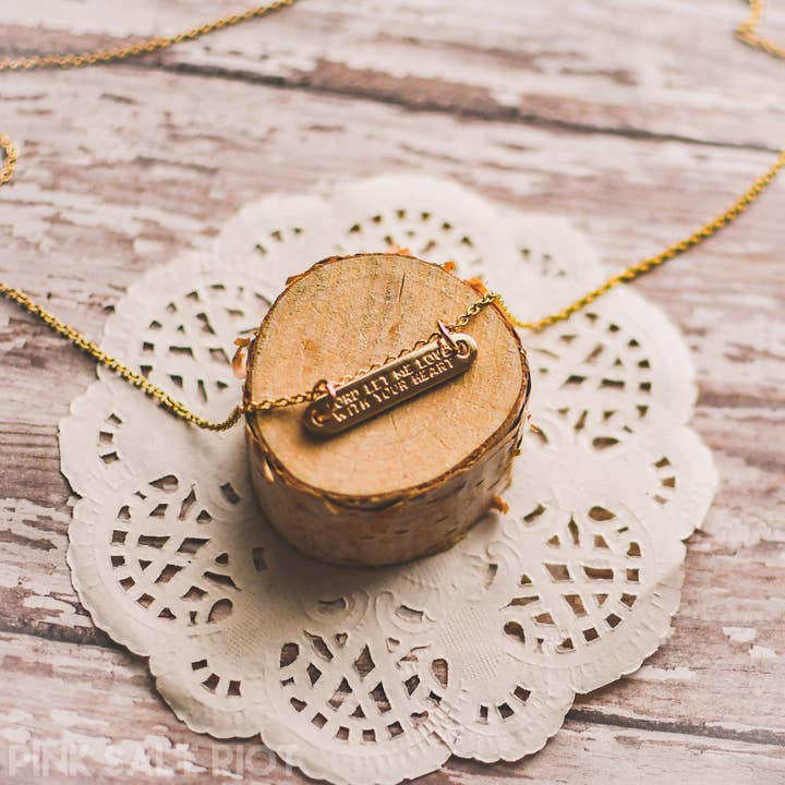 Pink Salt Riot - Wholesale Pendant/Charm Necklace - Love with God’s Heart Gold Bar Necklace