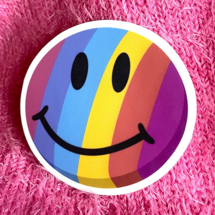Rainbow Smiley Face Sticker for wholesale by Lunar Splendor