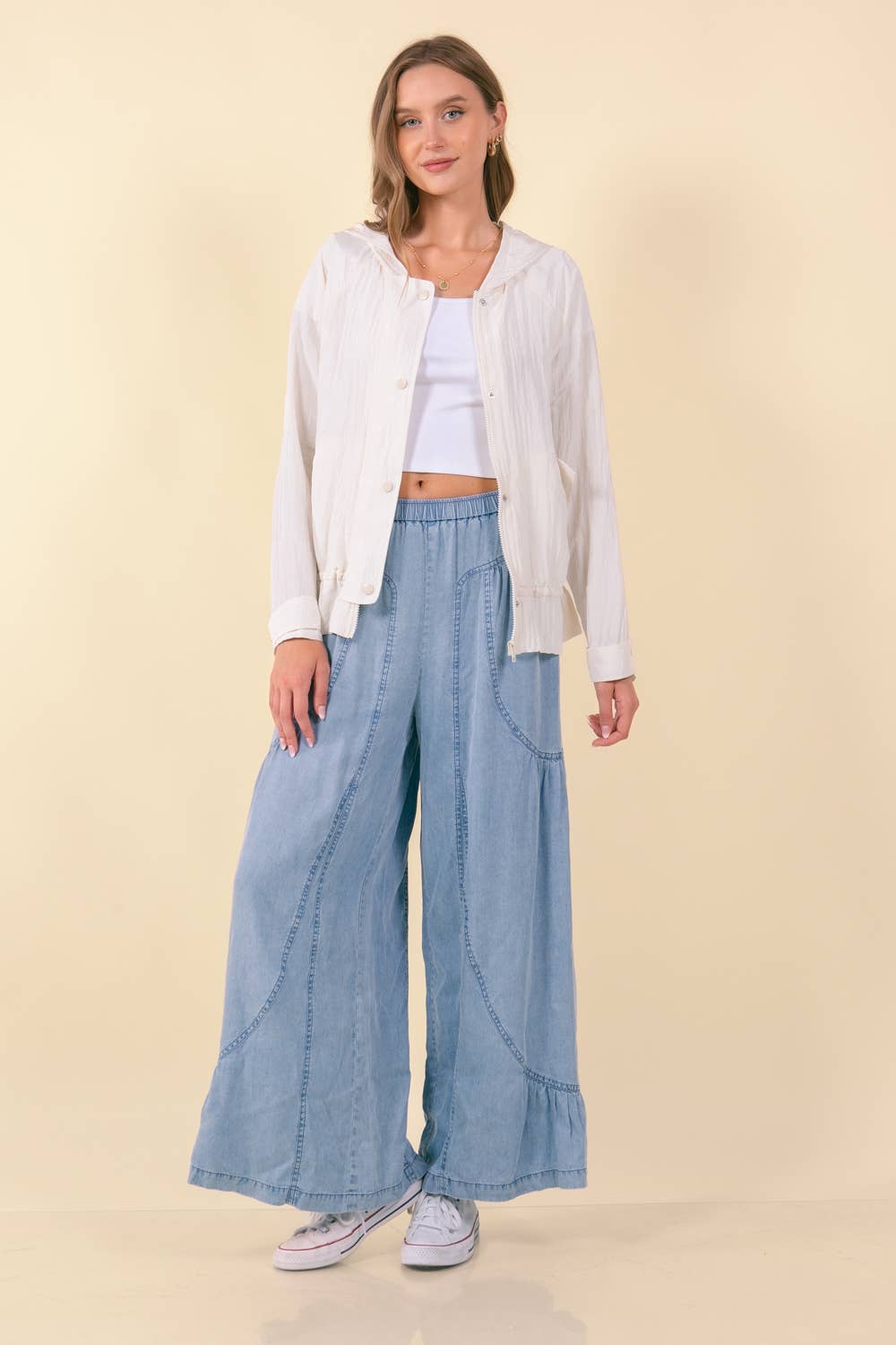 Luitenant Denim TENCEL brede broek met elastische taille en zijzakken - 8814P voor groothandel op Faire3