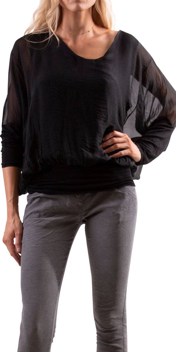 Gigi Moda - Vente Chemisier – femme - Blouse en soie à manches longues et col en V avec taille à bandes24