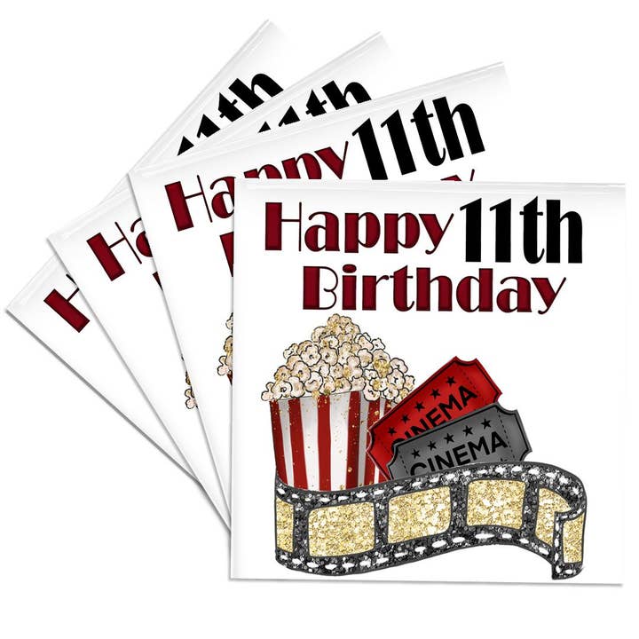 3dRose - Wholesale Coasters - 3dRose, Cute Movie Cinema Themed Happy 11th Birthday, Coaster